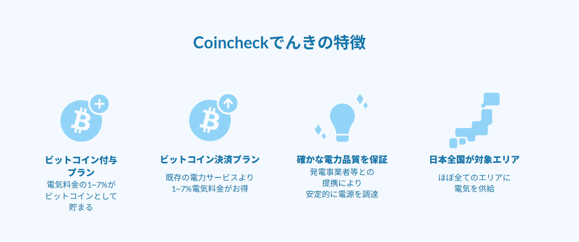 Coincheckでんきの特徴とビットコイン付与・決済プラン